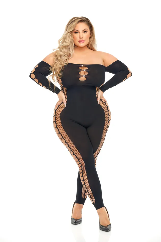 Bodystocking Queen Size Black Pink Lipstick Bodystockings Playsuits