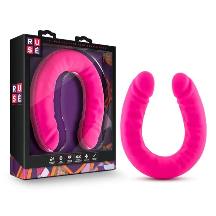 Dildos Ruse Silicone Slim 18in Hot Pink Double Dong Ruse