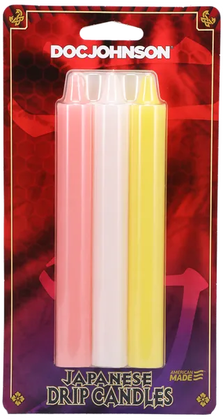 Doc Johnson Vibrators Japanese Drip Candles 3 Pack Pink White Yellow