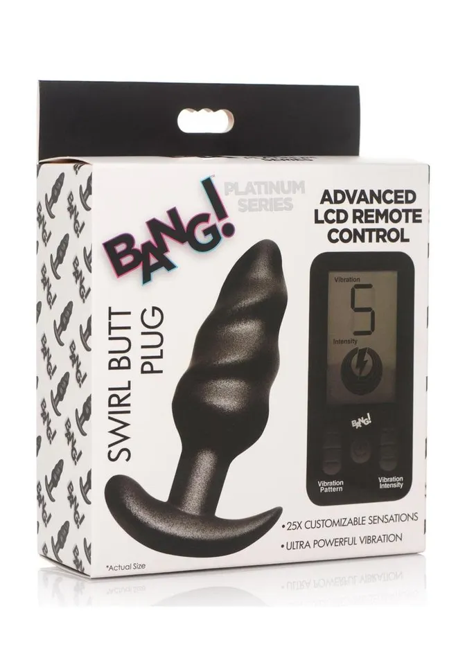 Male Sex Toys Bang 25x Rechargeable Silicone Swirl Anal Plug with Remote Control BANG