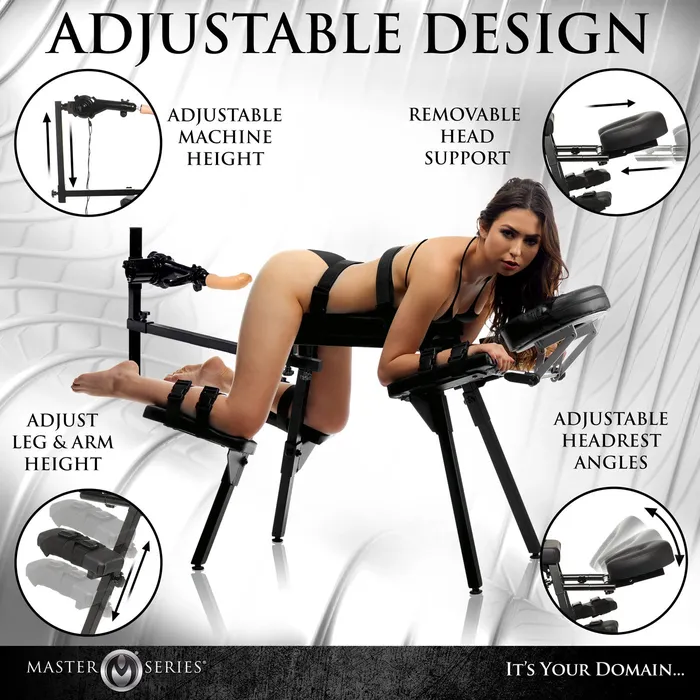Obedience Bench With Sex Machine Black XR Brands Master Series Female Sex Toys Obedience Bench With Sex Machine Black XR Brands Master Series Female Sex Toys