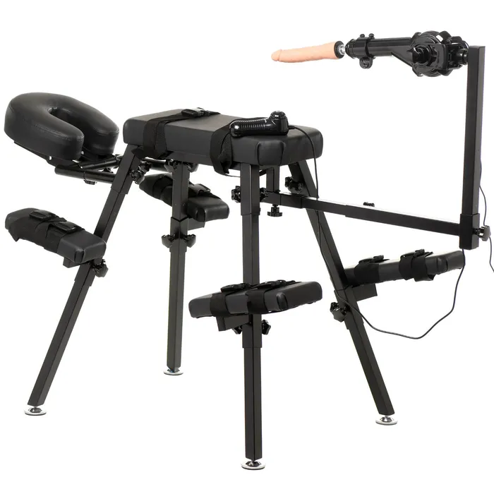 Obedience Bench With Sex Machine Black XR Brands Master Series Female Sex Toys Obedience Bench With Sex Machine Black XR Brands Master Series Female Sex Toys
