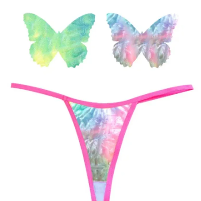 Rainbow Sherbet Tie Die Butterfly Pastie and Panty Set Neva Nude Female Sex Toys