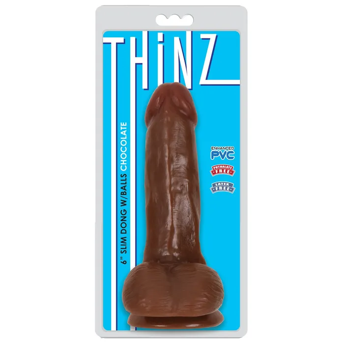 6 Slim Dildo with Balls Chocolate THINZ Female Sex Toys