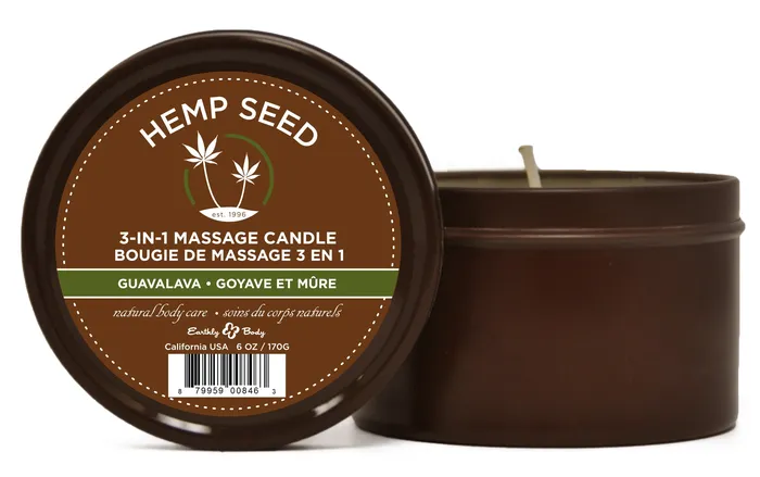 Couples Earthly Body Hemp Seed 3in1 Massage Candle Guavalava 6 Oz