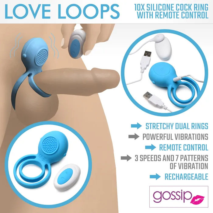 Gossip Love Loops 10X Silicone Azure Cock Ring w Remote Gossip Male Sex Toys Gossip Love Loops 10X Silicone Azure Cock Ring w Remote Gossip Male Sex Toys