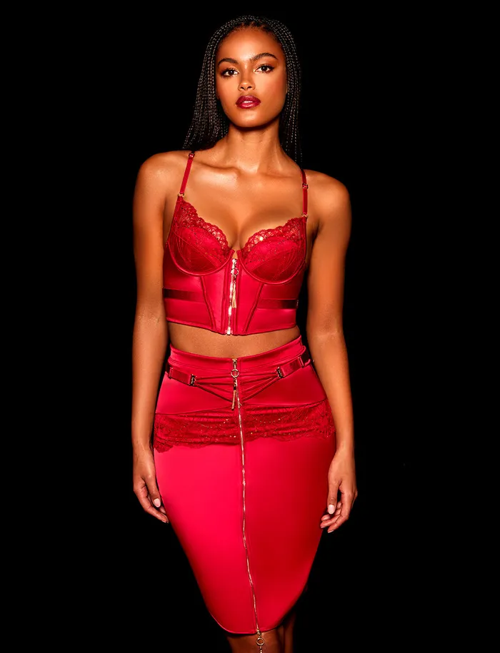 Honey Birdette Anal Gloria Red Bustier Skirt Lingerie Set