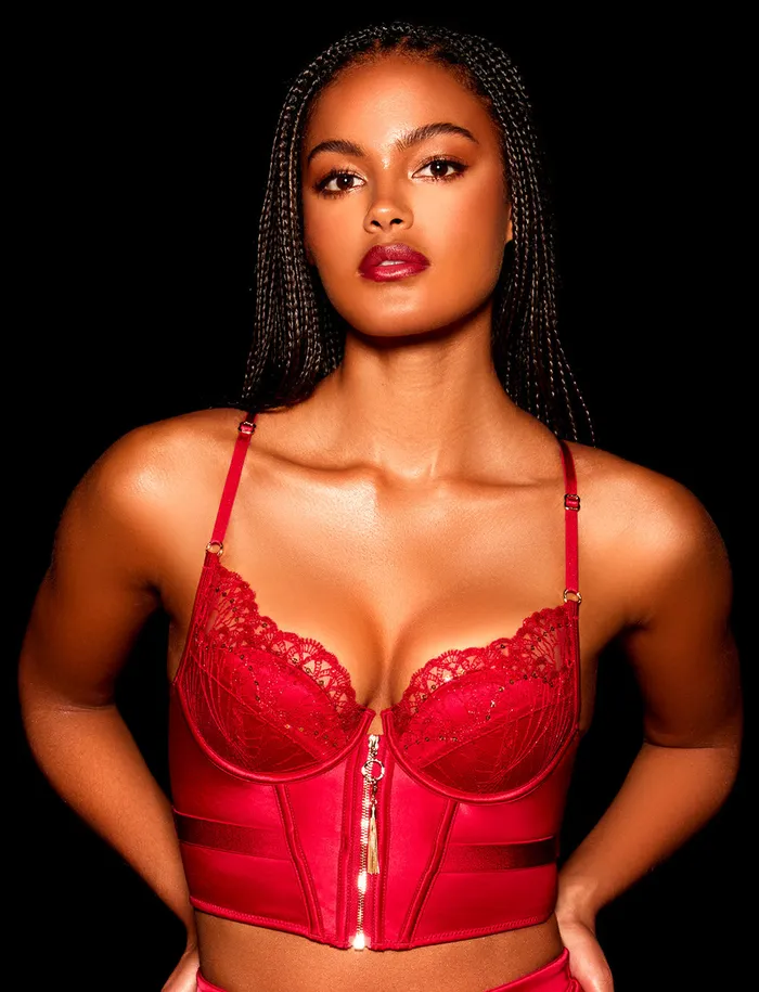 Honey Birdette Anal Gloria Red Bustier Skirt Lingerie Set