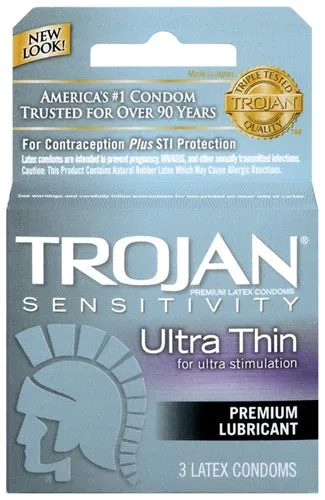 Male Sex Toys Trojan Sensitivity Ultra Thin Lubricated Condoms 3 Pack Paradise Marketing
