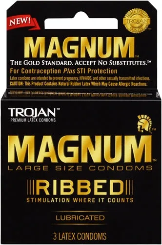 Paradise Marketing Male Sex Toys Trojan Magnum Ribbed 3 Pack