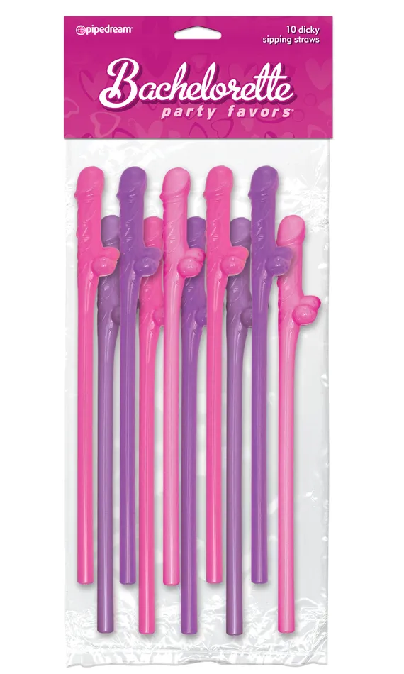 Pipedream Vibrators Bachelorette Party Favors 10 Dicky Sipping Straws Pink Purple
