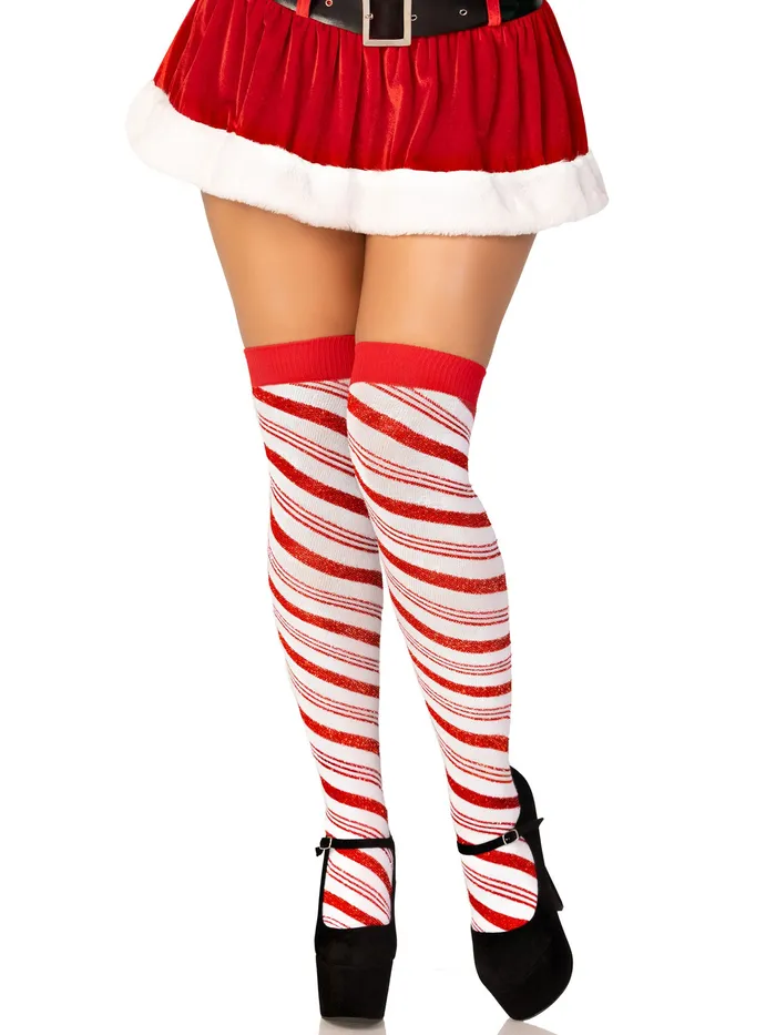 Vibrators Leg Avenue Candy Cane Lurex Striped Socks Over the Knee Os Whitered