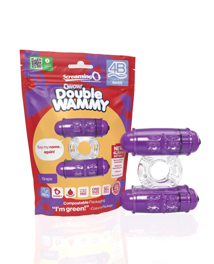 4B Double Wammy Silicone Dual Vibrating Couples Cock Ring Grape Screaming O Couples