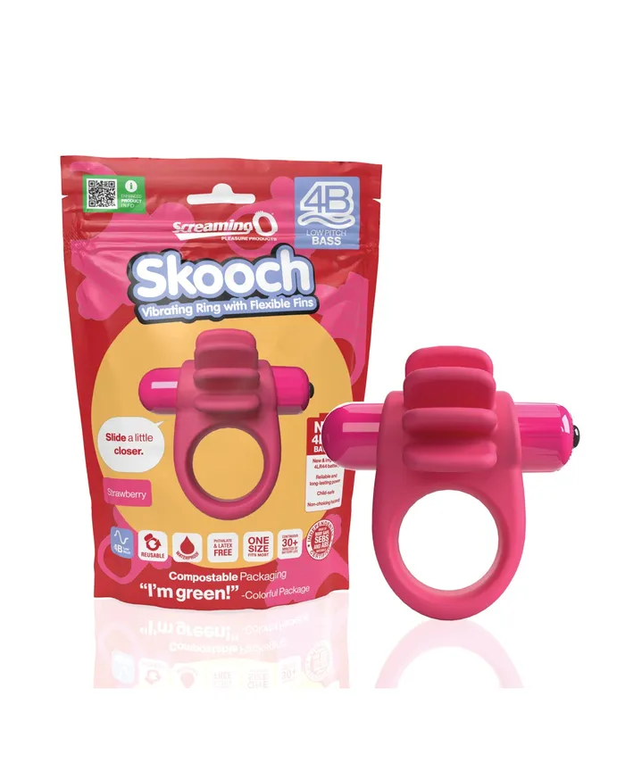 4B Skooch Vibrating Cock Ring Strawberry Screaming O Couples
