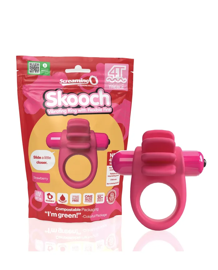 4T Skooch Vibrating Cock Ring with Clitoral Stimulator Strawberry Screaming O Couples