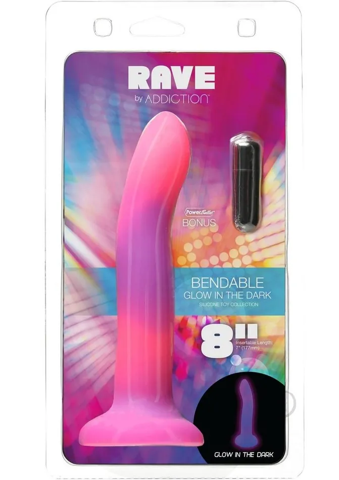 Addiction Addiction Rave Silicone Glow In The Dark Dildo 8in PinkPurple Dildos Addiction Addiction Rave Silicone Glow In The Dark Dildo 8in PinkPurple Dildos