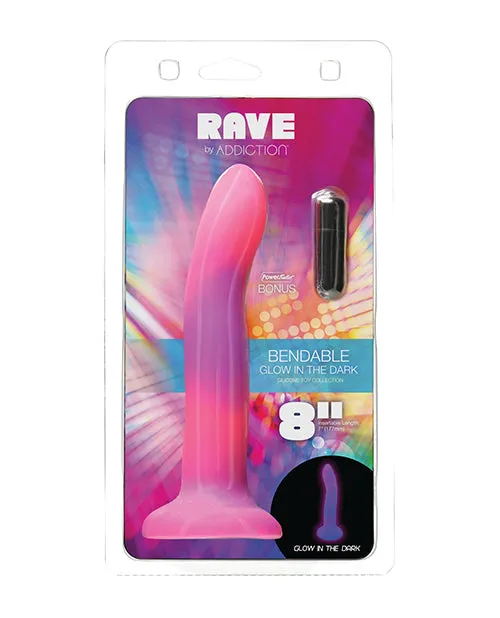 Addiction Addiction Rave Silicone Glow In The Dark Dildo 8in PinkPurple Dildos