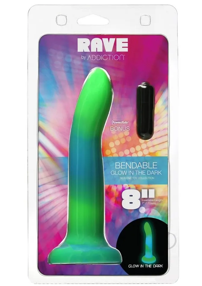 Addiction Dildos Addiction Rave Silicone Glow In The Dark Dildo 8in BlueGreen Addiction Dildos Addiction Rave Silicone Glow In The Dark Dildo 8in BlueGreen