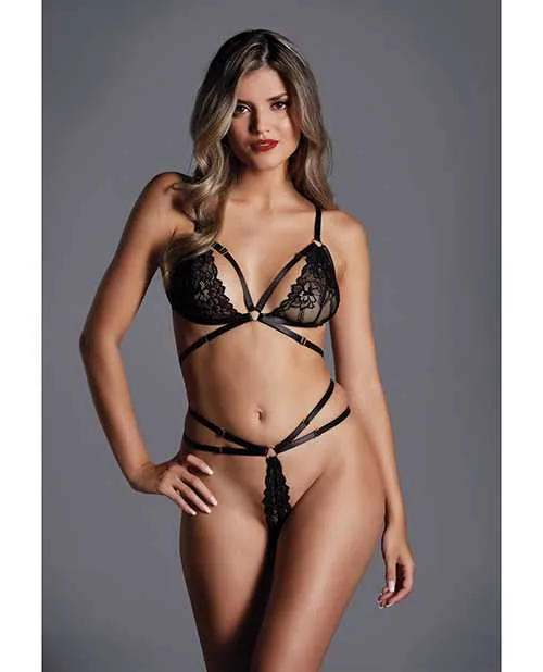 Anal Adore Adore the Flame Strappy Lace Bra Thong Black OS Anal Adore Adore the Flame Strappy Lace Bra Thong Black OS