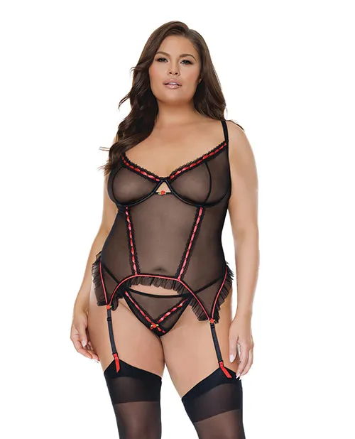 Anal Coquette Mesh Underwire Garterbelt Bustier wGString Black 3X4X