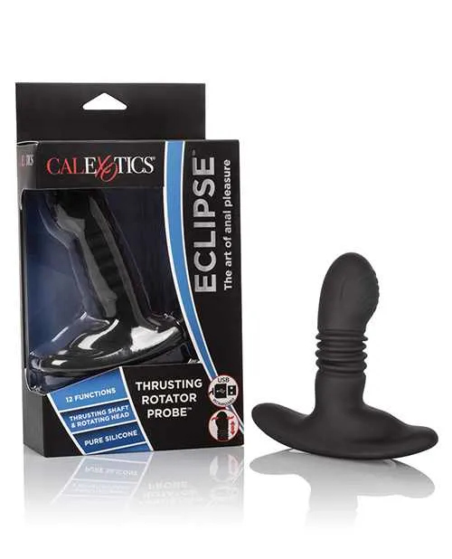 Anal Eclipse Eclipse Thrusting Rotator Probe Silicone Rechargeable Vibrating Butt Plug with Remote Control Black