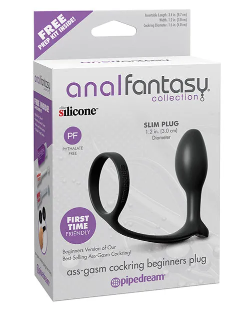 Anal Fantasy Collection AssGasm Cock Ring Beginners Silicone Plug Slim 34in Black Anal Fantasy Collection Anal