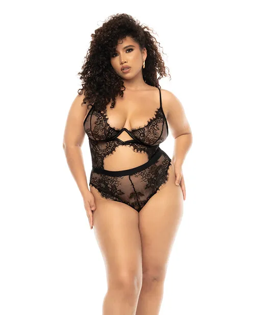 Anal Floral Lace Mesh Underwire Teddy wKeyhole Details Black 3X4X Mapale