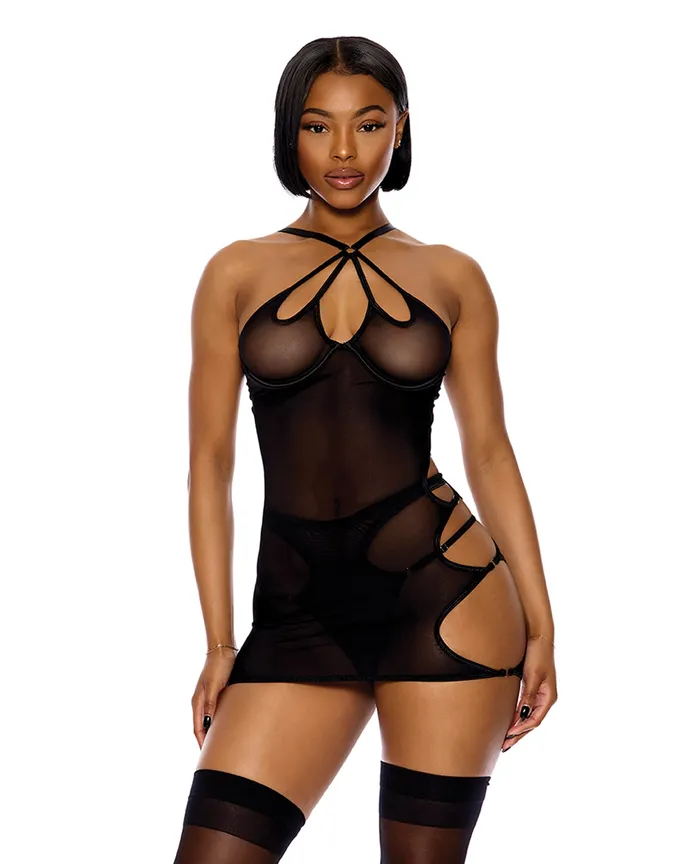 Anal FORPLAY Feeling Butterflies Mesh Chemise wPanty Black SM