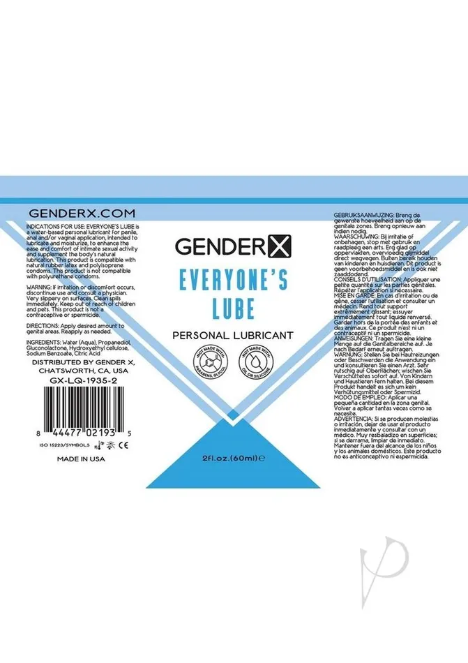 Anal Gender X Gender X Everyones Lube Water Based Lubricant 2oz