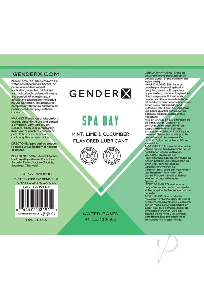 Anal Gender X Gender x Spa Day Water Based Flavored Lubricant 4oz Mint
