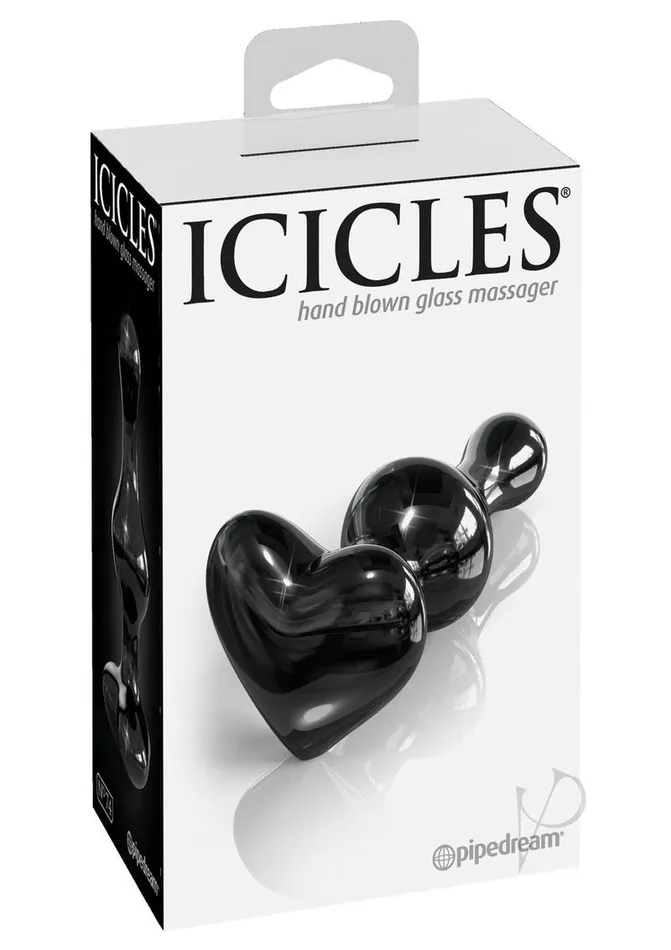 Anal Icicles Icicles No 74 Beaded Heart Shaped Glass Anal Plug Black