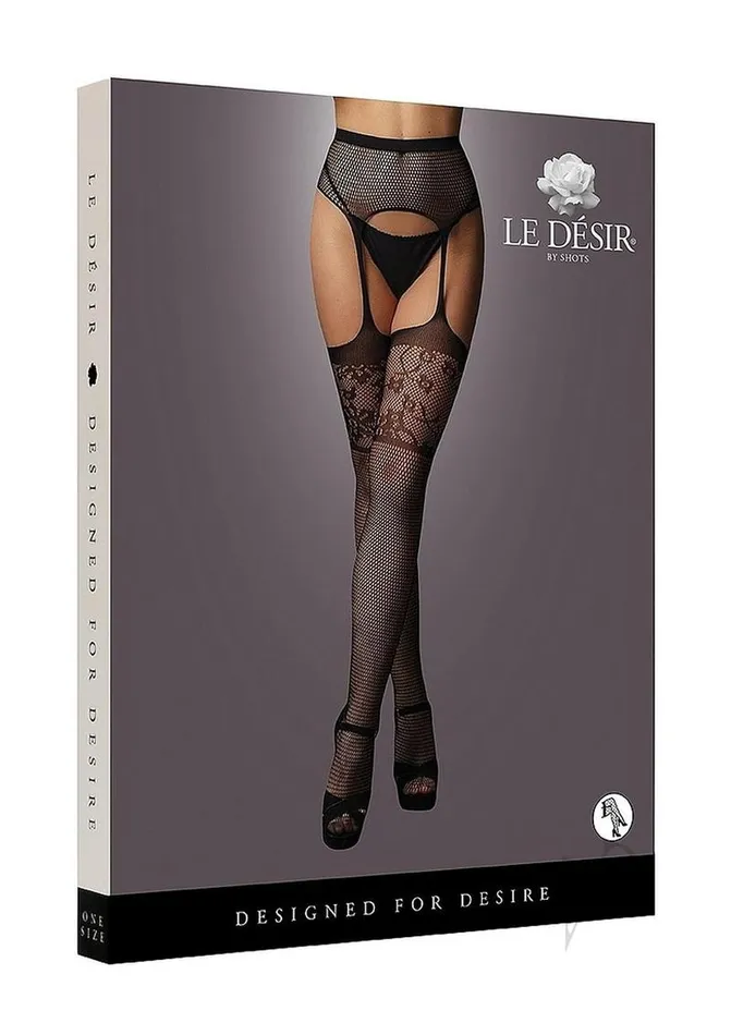 Anal Le Desir Garterbelt Stocking with Lace Top OS Black Le Desir