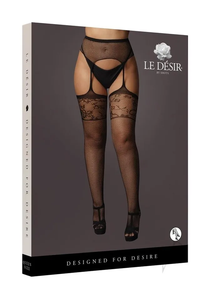 Anal Le Desir Garterbelt Stockings with Lace Top Queen Black Le Desir