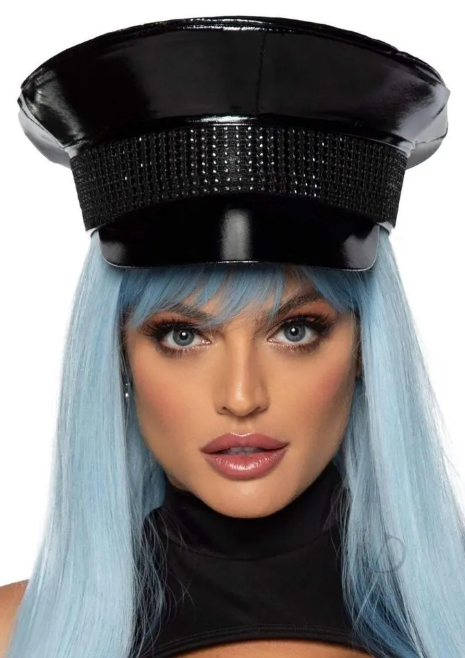 Anal Leg Avenue Leg Avenue Rhinestone Trimmed Military Hat Black