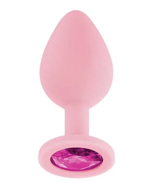 Anal Luv Inc Jeweled Silicone Butt Plug wThree Stones Medium Light Pink Luv