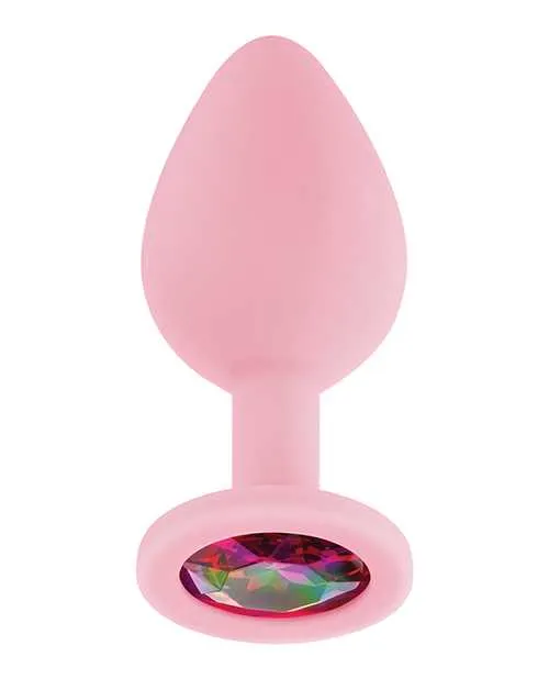 Anal Luv Inc Jeweled Silicone Butt Plug wThree Stones Medium Light Pink Luv Anal Luv Inc Jeweled Silicone Butt Plug wThree Stones Medium Light Pink Luv