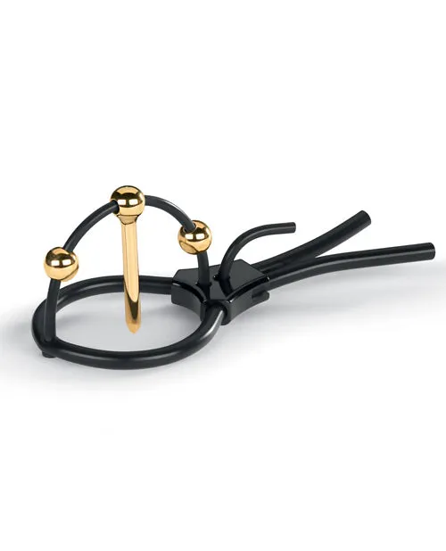 Anal Mystim Mystim Plunging Pete wCorona Strap Urethral Sound BlackGold