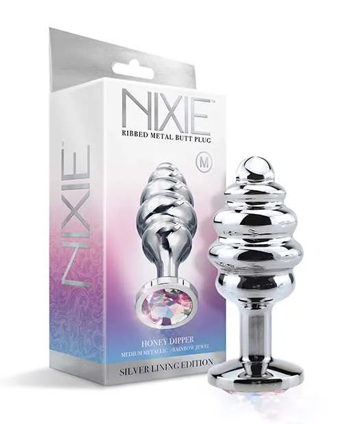 Anal Nixie Nixie Honey Dipper Ribbed Metal Rainbow Jeweled Butt Plug Medium Anal Nixie Nixie Honey Dipper Ribbed Metal Rainbow Jeweled Butt Plug Medium