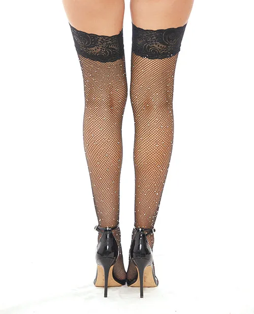 Anal Popsi Lingerie Rhinestone Thigh High wSilicone Black OS