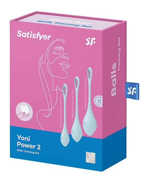Anal Satisfyer Yoni Power 2 Silicone Weighted Ben Wa Balls Set Light Blue Satisfyer