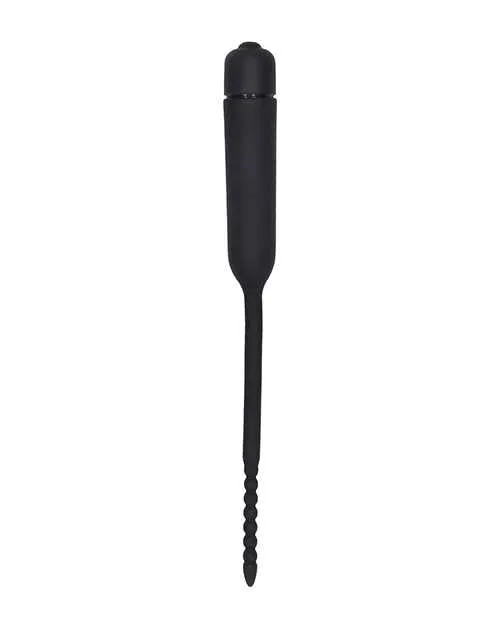 Anal Shots Ouch Urethral Sounding Silicone Vibrating Bullet Plug wBeaded Tip Black Ouch
