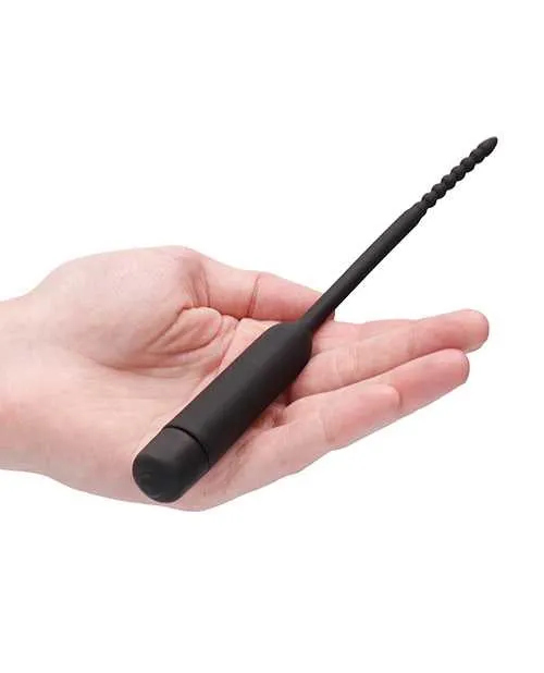 Anal Shots Ouch Urethral Sounding Silicone Vibrating Bullet Plug wBeaded Tip Black Ouch
