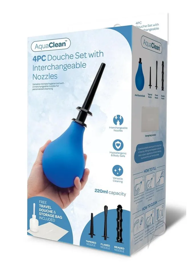 AquaClean 220ML Douche with Interchangeable Nozzle 4 Piece BlueBlack Aqua Clean Anal AquaClean 220ML Douche with Interchangeable Nozzle 4 Piece BlueBlack Aqua Clean Anal