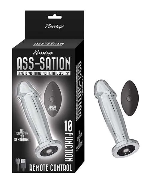 Ass Sation Male Sex Toys AssSation Vibrating Metal Anal Ecstasy with Remote Control Silver