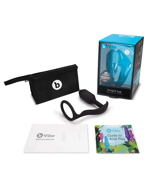 B Vibe Male Sex Toys BVibe Snug and Tug Silicone Cock Ring and Anal Plug Black