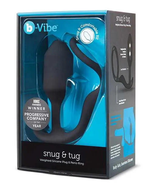 B Vibe Male Sex Toys BVibe Snug and Tug Silicone Cock Ring and Anal Plug Black