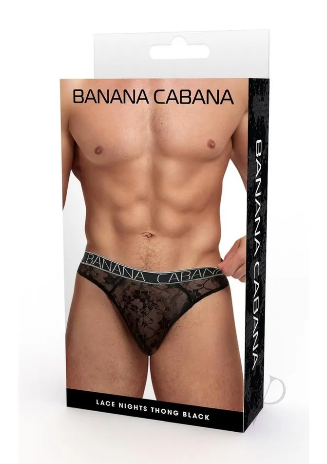 Banana Cabana Anal Banana Cabana Lace Nights Thong SmallMedium Black