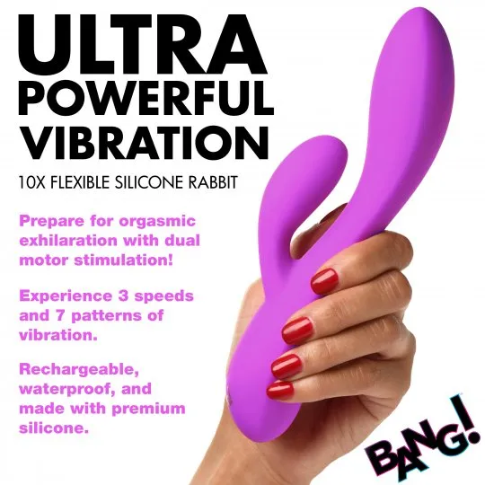 Bang Vibrators 10X Flexible Silicone Rabbit Vibrator Purple
