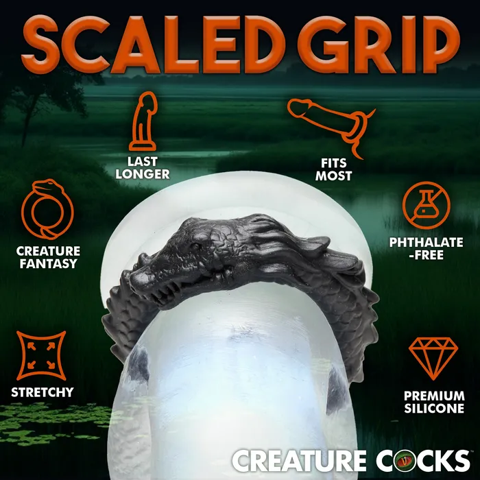 Black Caiman Silicone Cock Ring Creature Cocks Male Sex Toys
