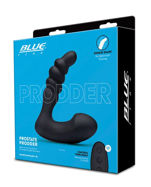 Blue Line Prodder Silicone Rechargeable Sphincter Training Prostate Stimulator with Remote Control Black Blue Line Cand B Gear Anal